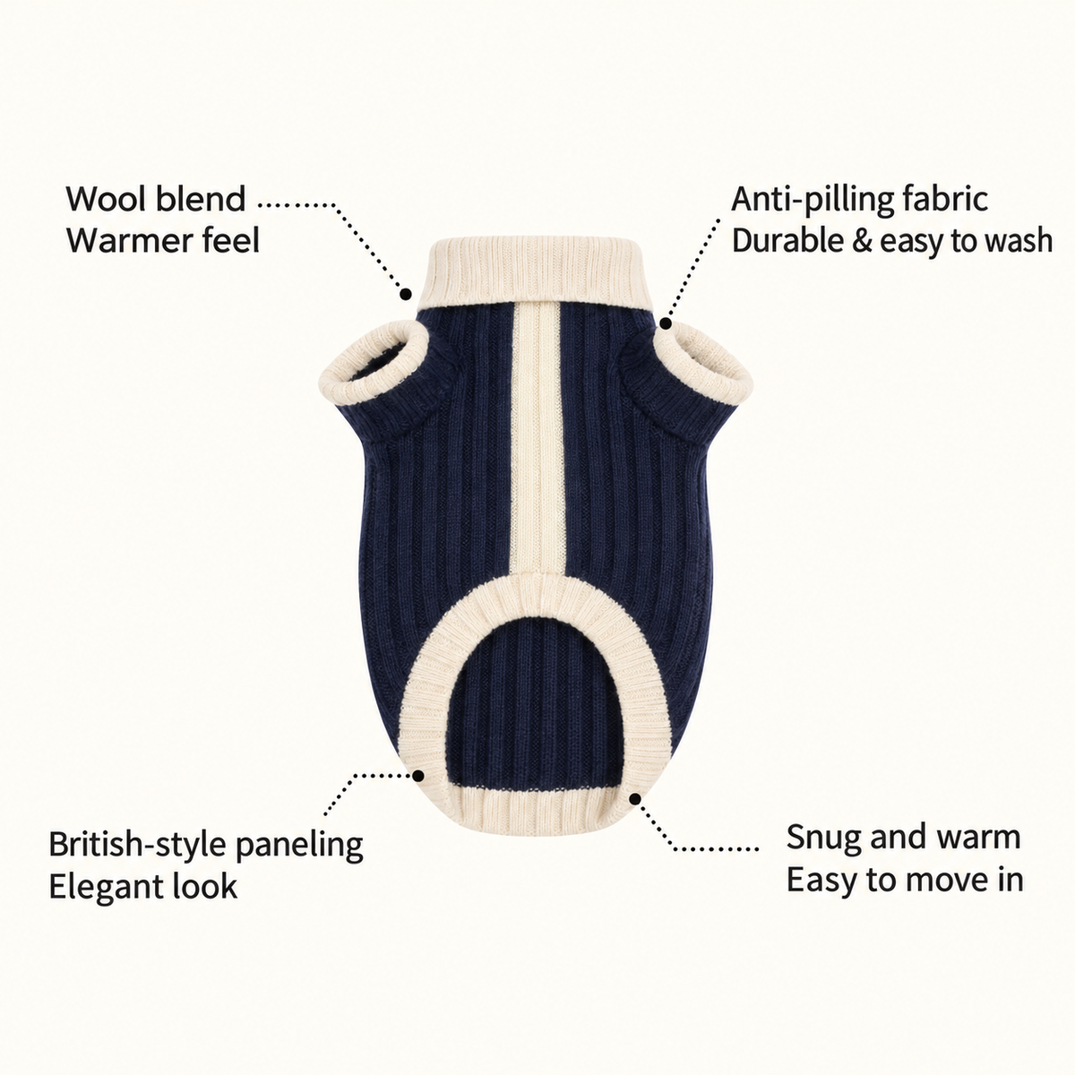 Contrast-Trim Wool-Blend Dog Sweater — details