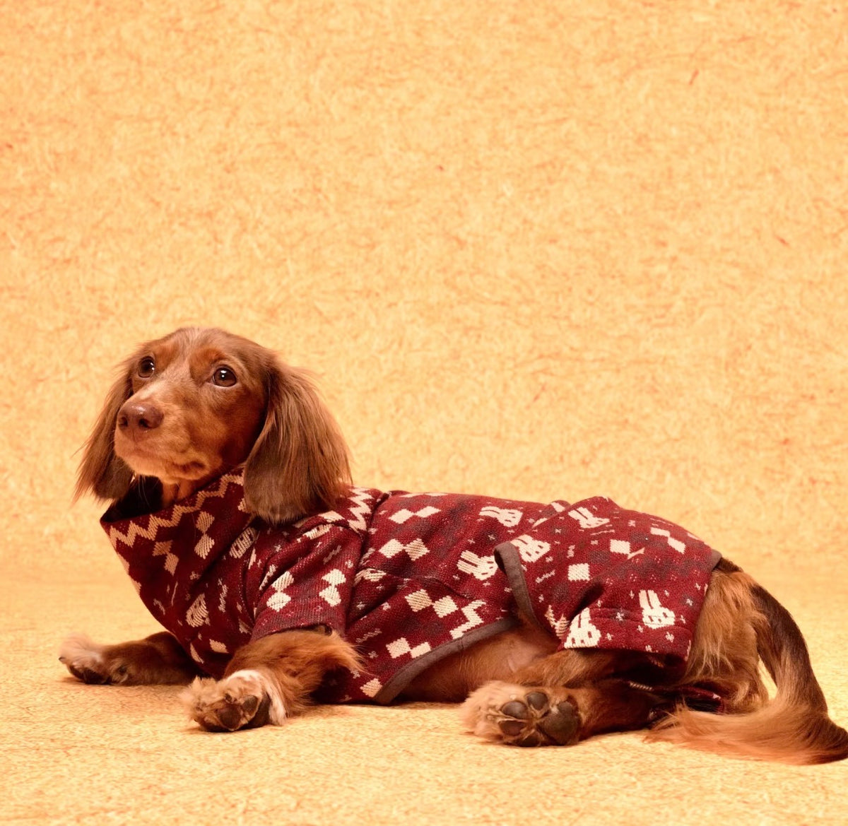 Side view of the Christmas Red romper showing its back and rear-leg coverage