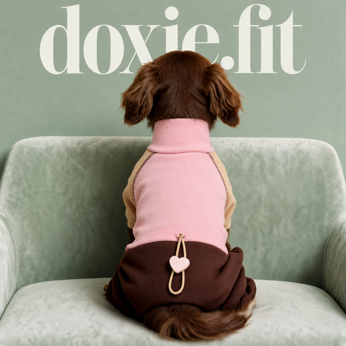 Back view of the Blush / Cocoa turtleneck dog onesie and adjustable toggle