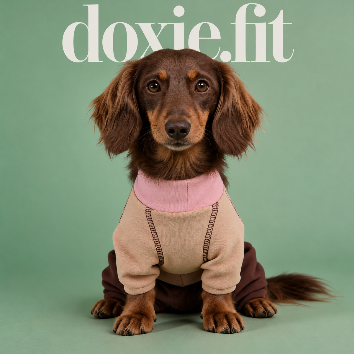 Front view of the Blush / Cocoa turtleneck dog onesie