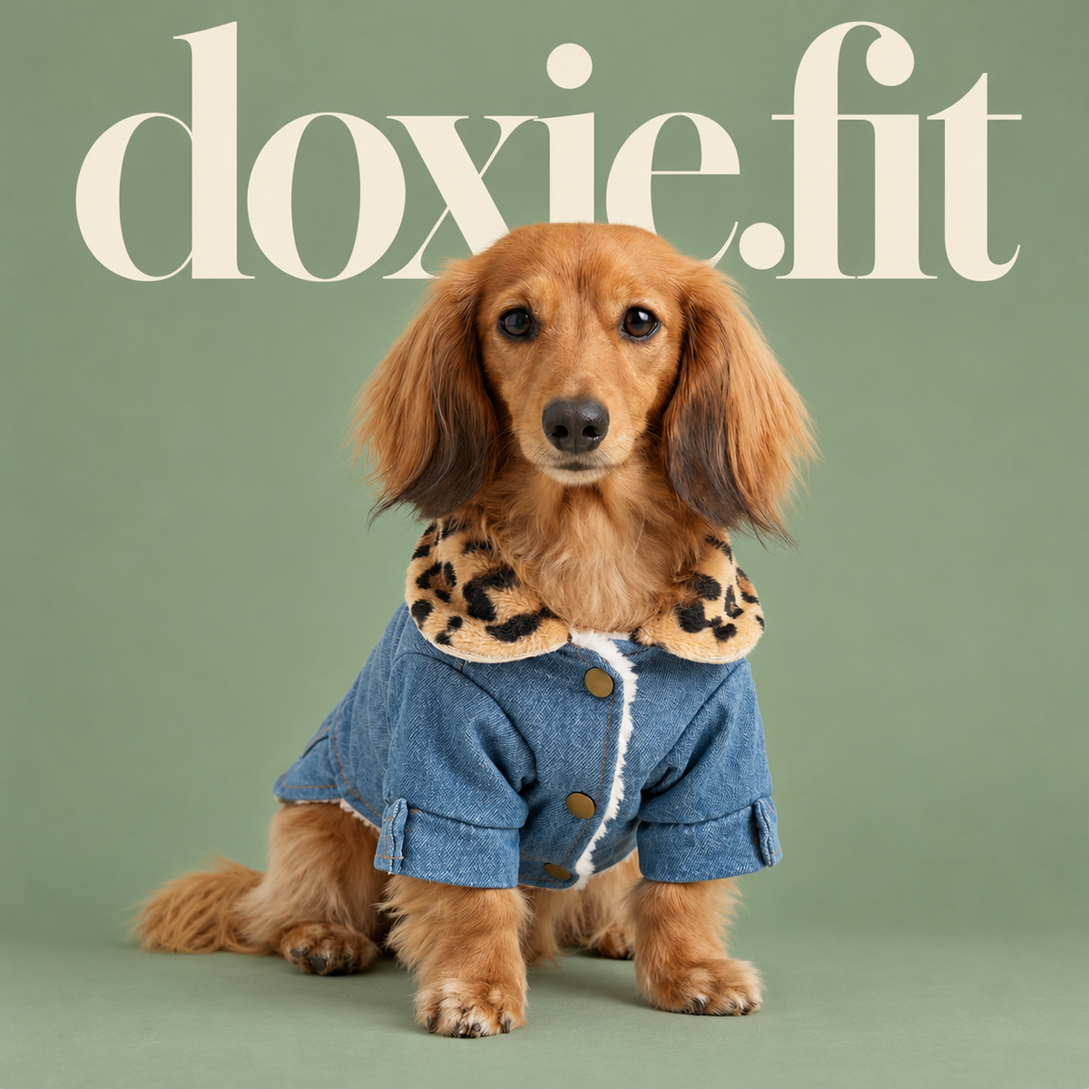 Front view of the Leopard-Collar denim dog jacket with button closure