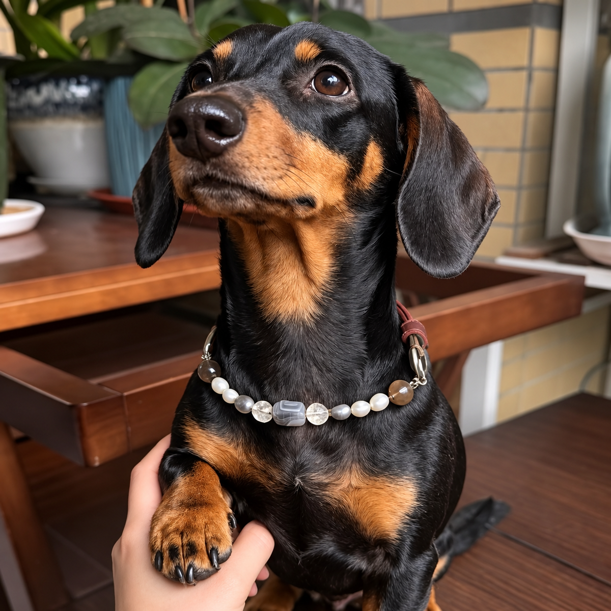 Beaded Leather Collar, photo 1