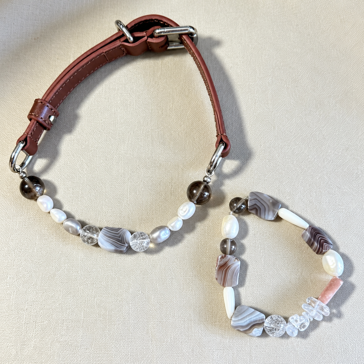 Beaded Leather Collar — collar and optional matching bracelet